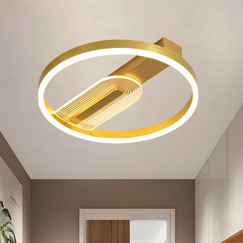 Modern Gold/Coffee Circle Frame Flush Mount LED Lamp Fixture with Warm/White Light