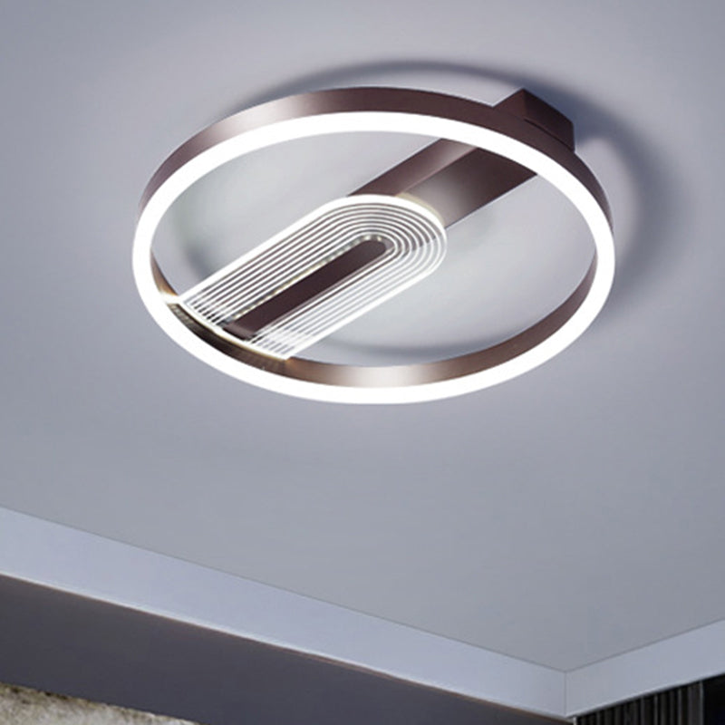 Modern Gold/Coffee Circle Frame Flush Mount LED Lamp Fixture with Warm/White Light