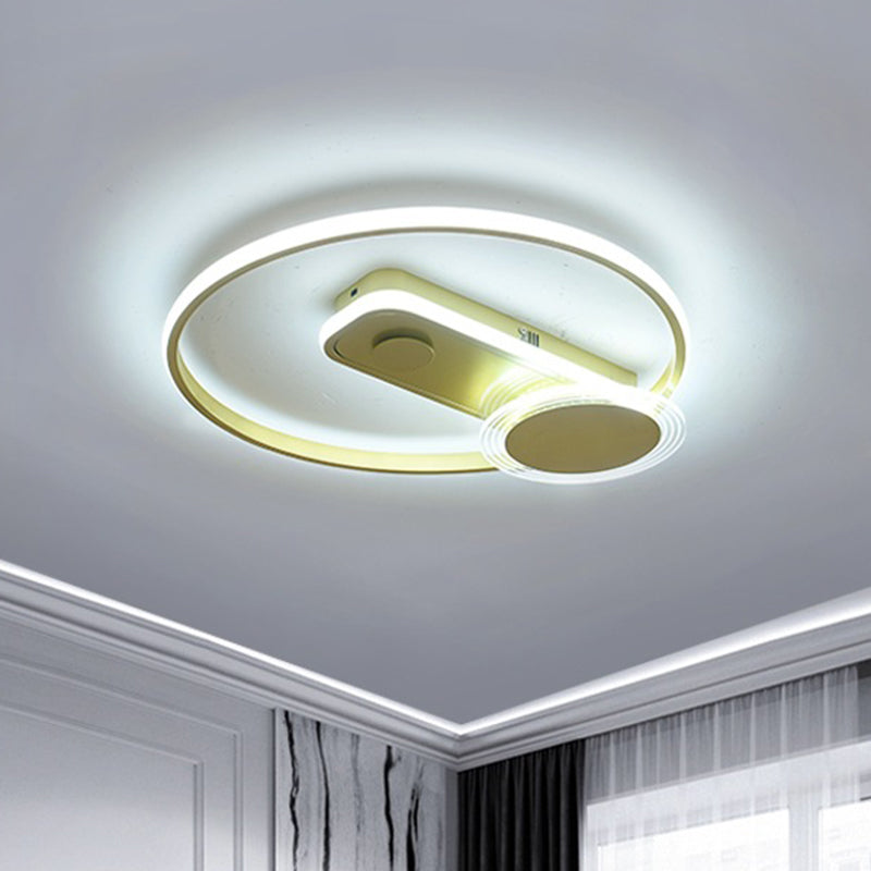 Minimal Black/Gold Metallic Hoop LED Flush Mount Light, 16"/19.5" Wide