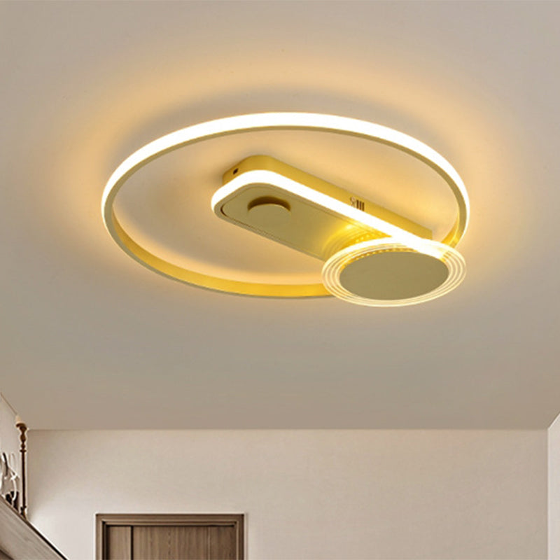 Minimal Black/Gold Metallic Hoop LED Flush Mount Light, 16"/19.5" Wide