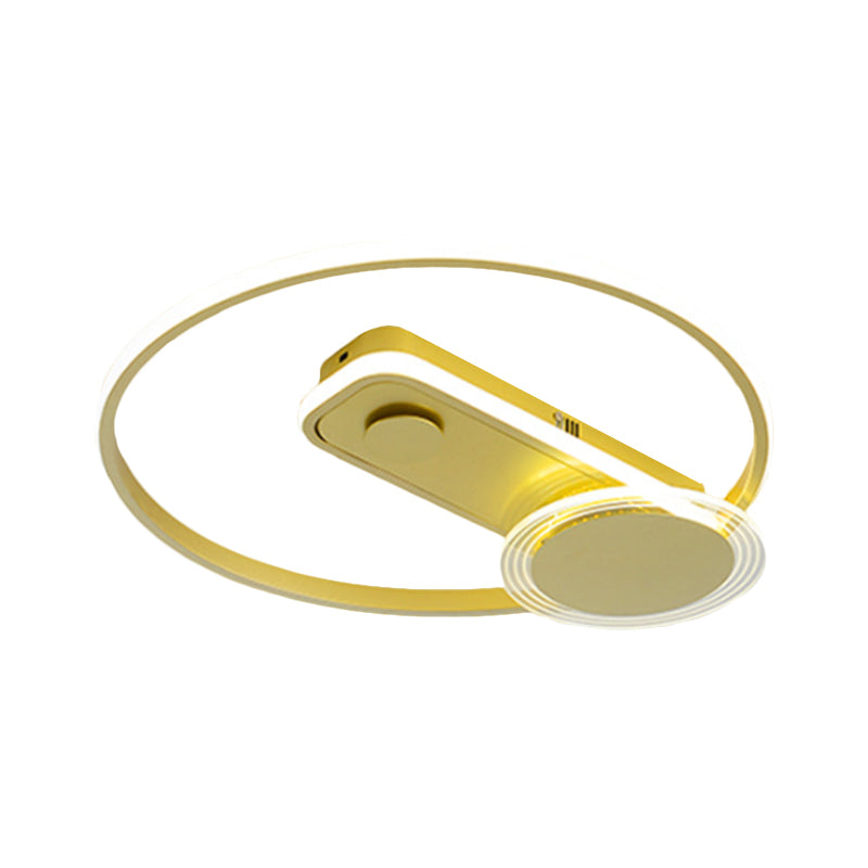Minimal Black/Gold Metallic Hoop LED Flush Mount Light, 16"/19.5" Wide