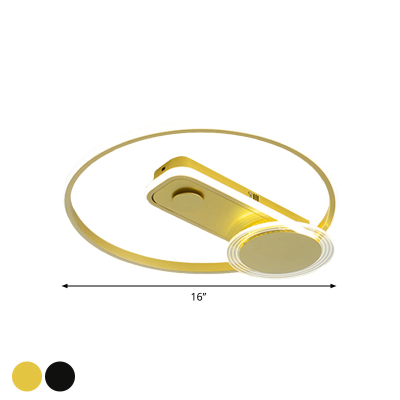Minimal Black/Gold Metallic Hoop LED Flush Mount Light, 16"/19.5" Wide