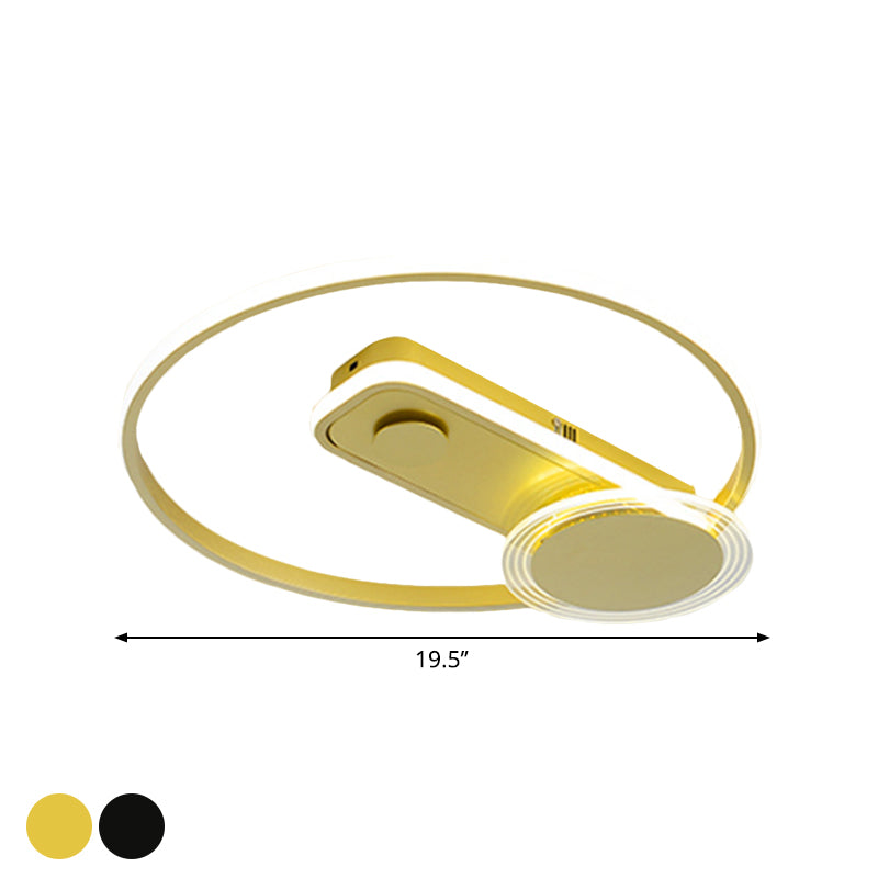 Minimal Black/Gold Metallic Hoop LED Flush Mount Light, 16"/19.5" Wide