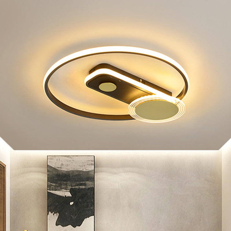 Minimal Black/Gold Metallic Hoop LED Flush Mount Light, 16"/19.5" Wide