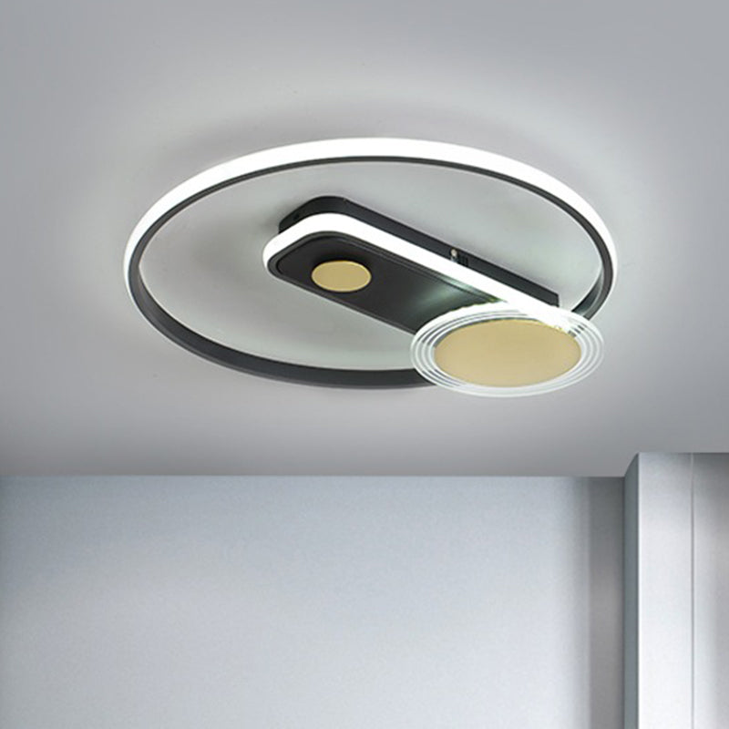 Minimal Black/Gold Metallic Hoop LED Flush Mount Light, 16"/19.5" Wide