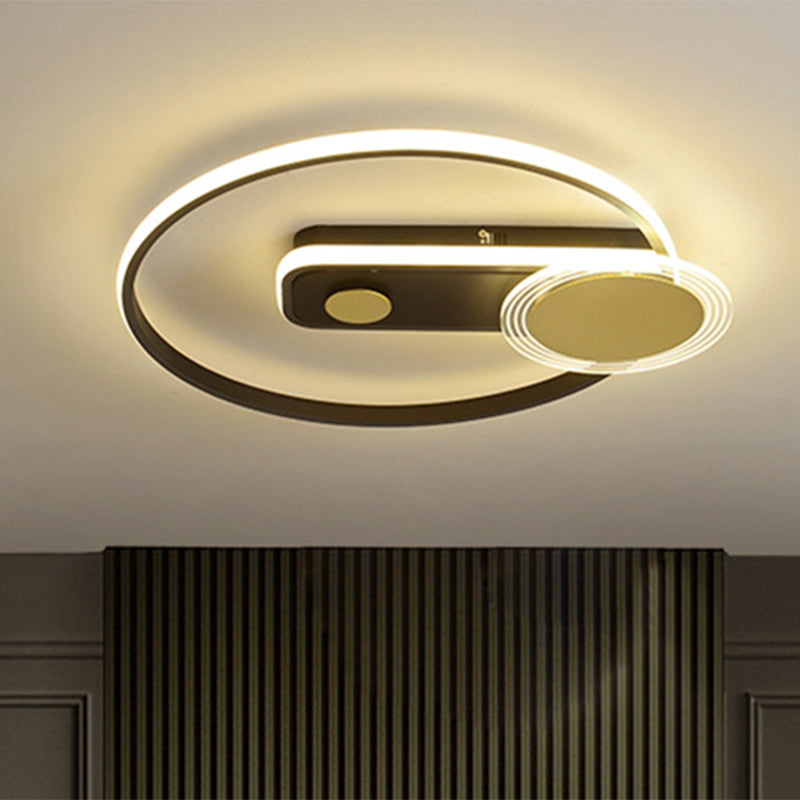 Minimal Black/Gold Metallic Hoop LED Flush Mount Light, 16"/19.5" Wide