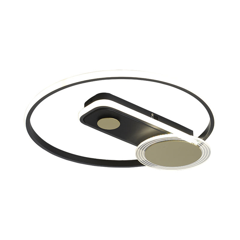 Minimal Black/Gold Metallic Hoop LED Flush Mount Light, 16"/19.5" Wide