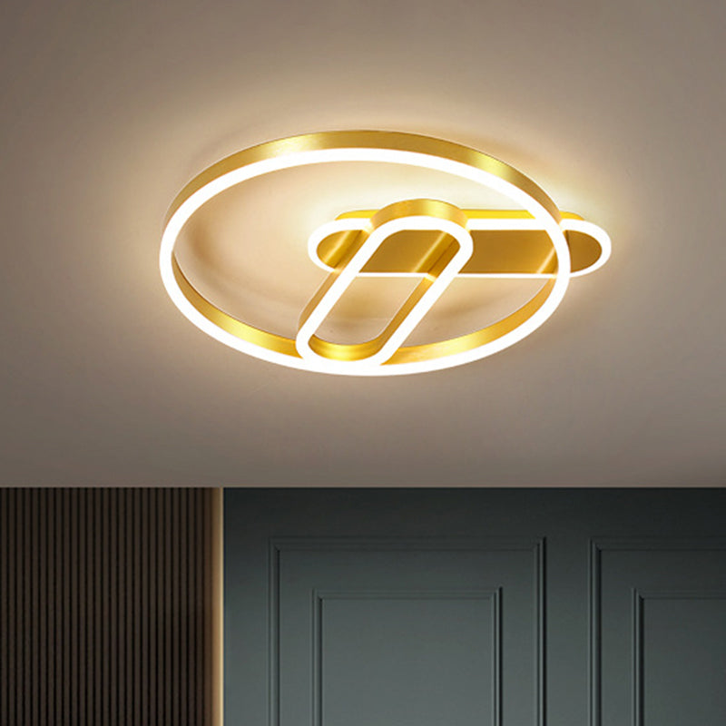 Plafonnier LED moderne en métal avec anneau doré de 18"/21,5" en blanc chaud
