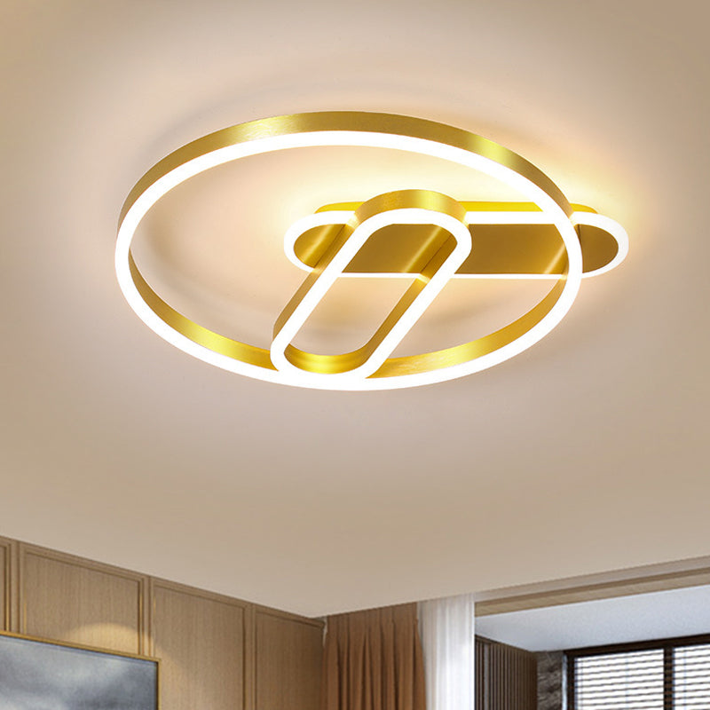 Plafonnier LED moderne en métal avec anneau doré de 18"/21,5" en blanc chaud