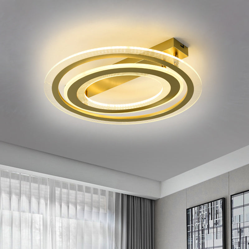 Gold Metal Dual Ring Flush LED Ceiling Light for Bedroom - 16"/19.5" Wide