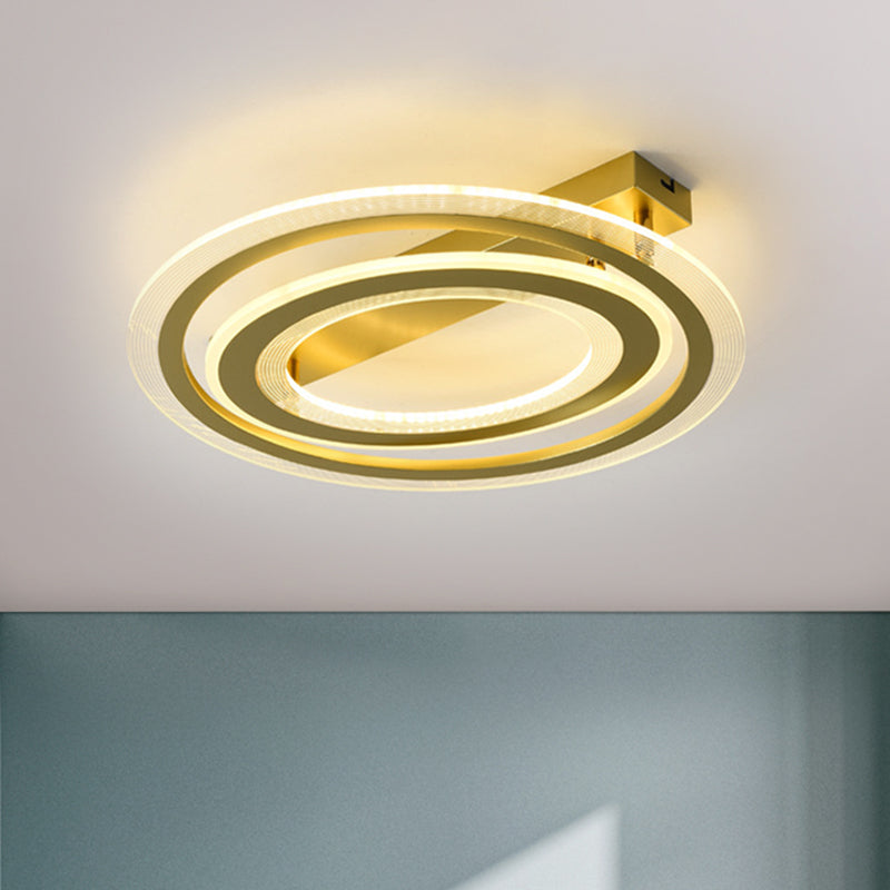 Gold Metal Dual Ring Flush LED Ceiling Light for Bedroom - 16"/19.5" Wide