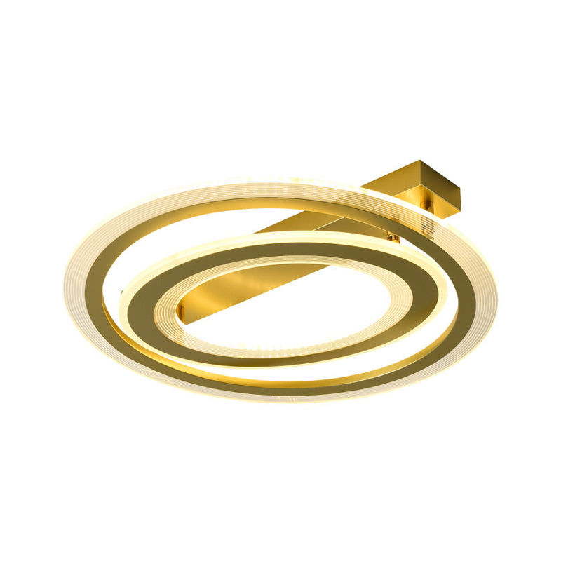 Gold Metal Dual Ring Flush LED Ceiling Light for Bedroom - 16"/19.5" Wide