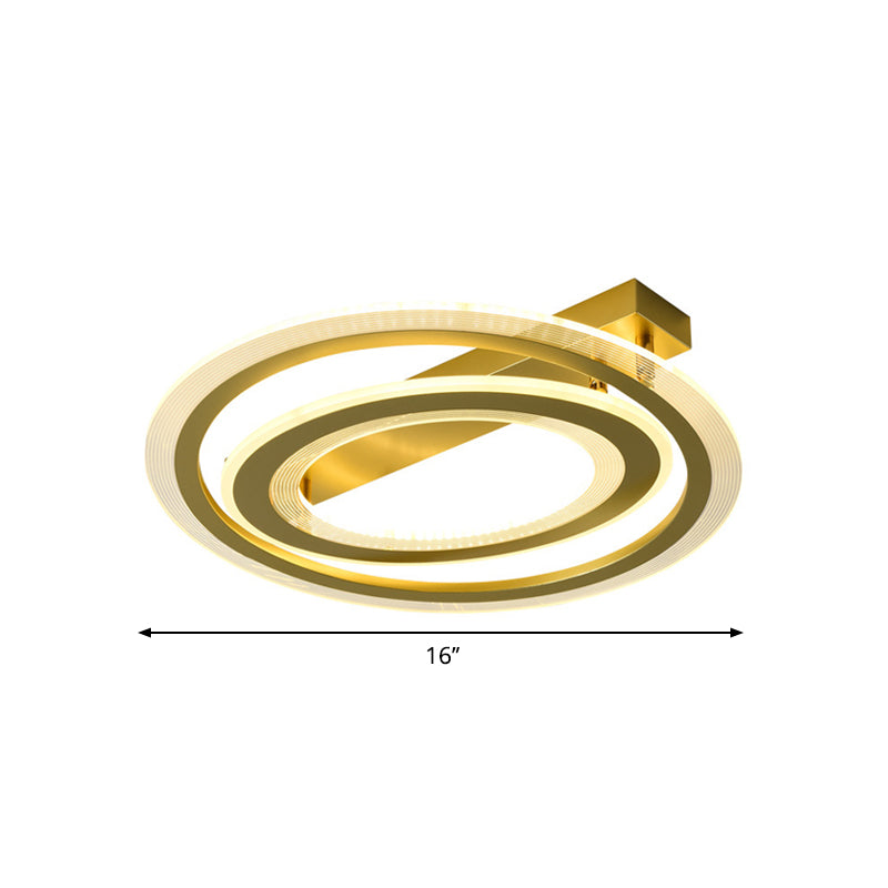 Gold Metal Dual Ring Flush LED Ceiling Light for Bedroom - 16"/19.5" Wide