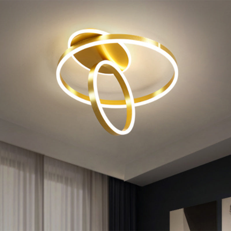 Minimalist Metallic Rings Flush LED Gold Ceiling Lamp - 18"/21.5" W - Warm/White Light