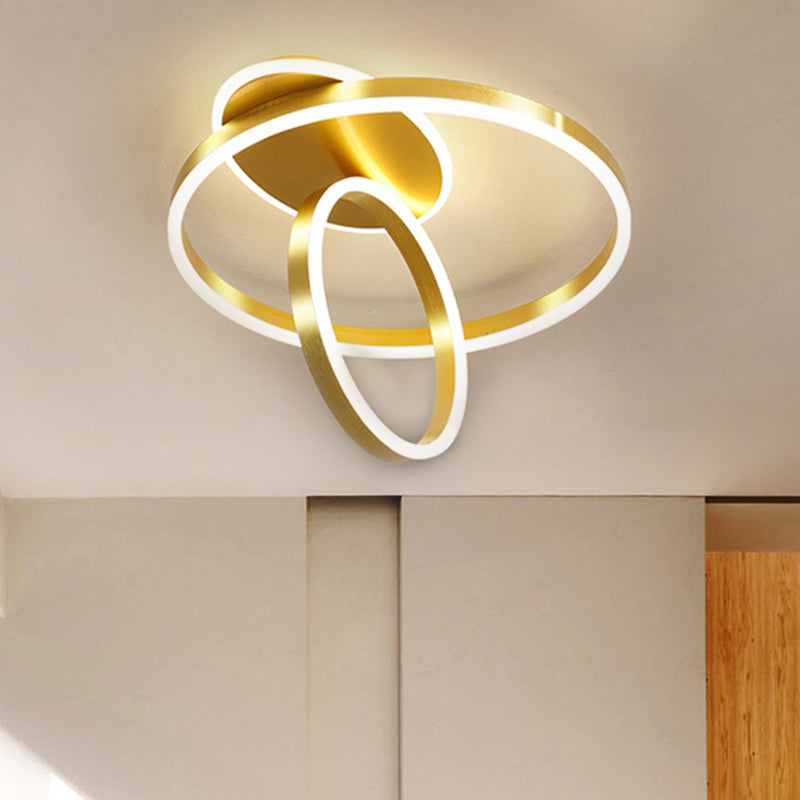 Minimalist Metallic Rings Flush LED Gold Ceiling Lamp - 18"/21.5" W - Warm/White Light