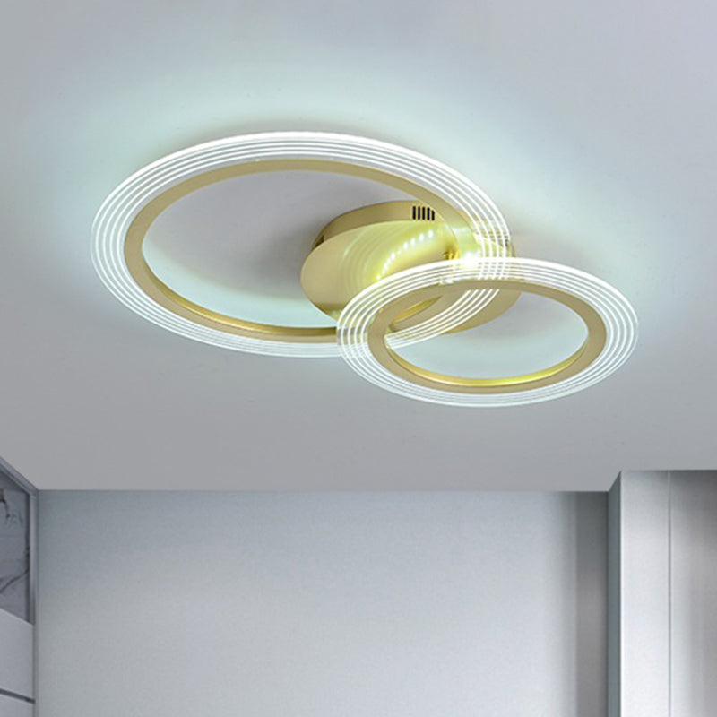Plafonnier LED moderne doré pour chambre à coucher avec deux anneaux - 16"/18" de large