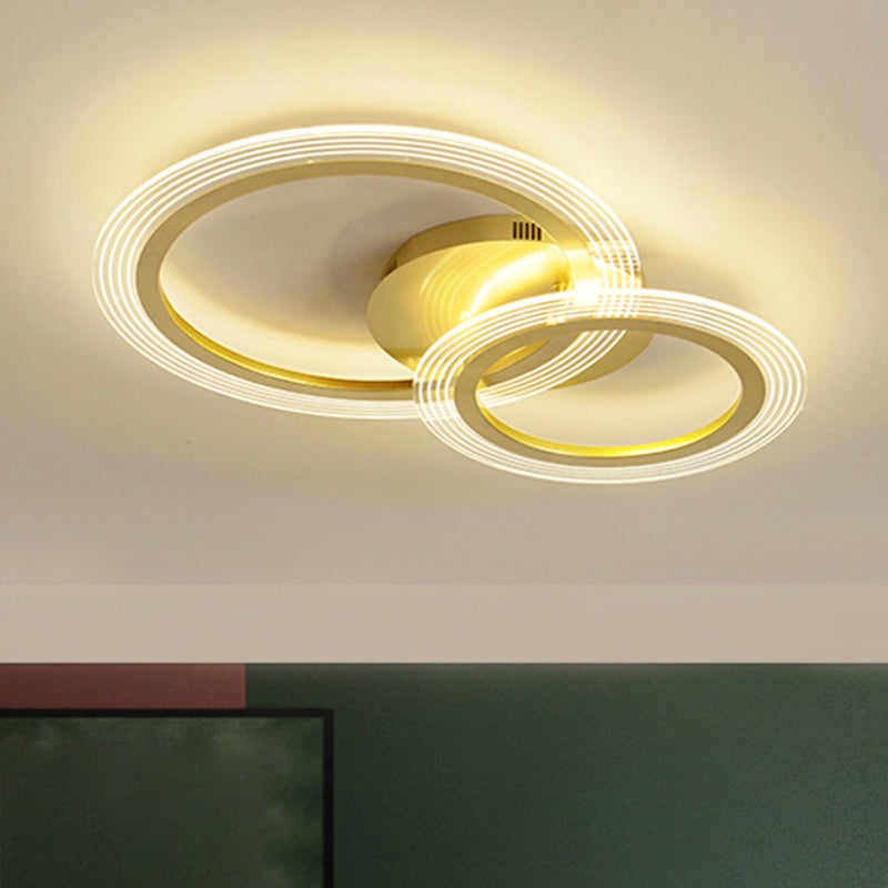 Plafonnier LED moderne doré pour chambre à coucher avec deux anneaux - 16"/18" de large