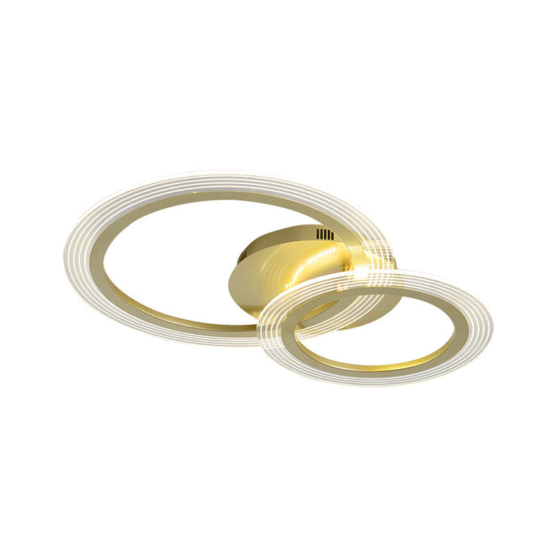 Plafonnier LED moderne doré pour chambre à coucher avec deux anneaux - 16"/18" de large