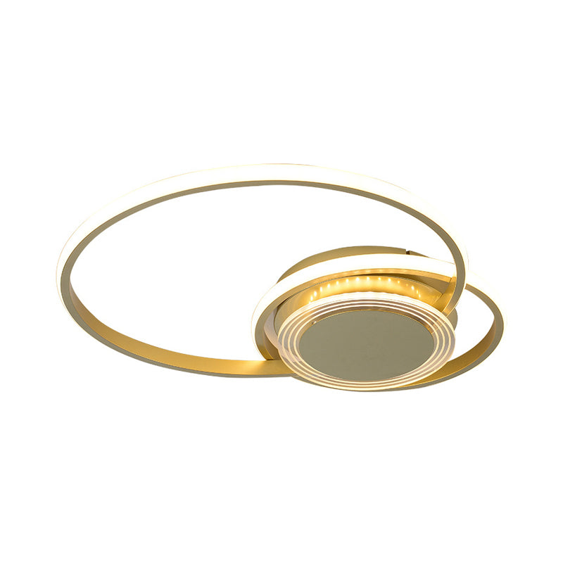 Contemporary Black/Gold LED Metallic Ceiling Flush Mount - Bedroom Lighting, 14"/18" Width