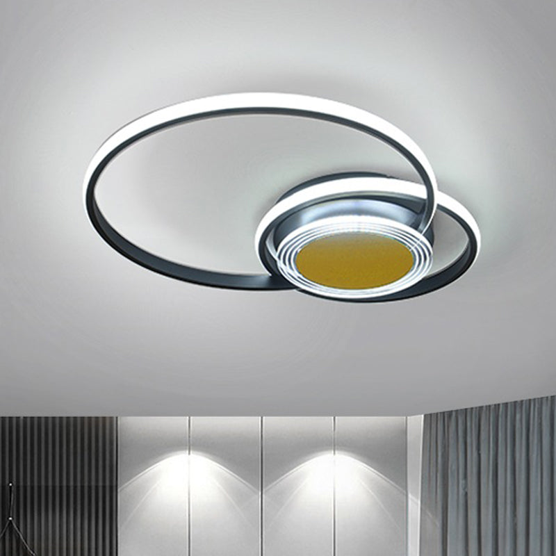 Contemporary Black/Gold LED Metallic Ceiling Flush Mount - Bedroom Lighting, 14"/18" Width