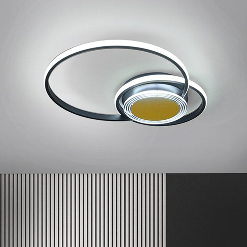 Contemporary Black/Gold LED Metallic Ceiling Flush Mount - Bedroom Lighting, 14"/18" Width