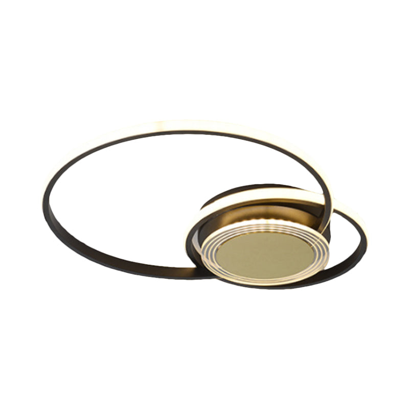 Contemporary Black/Gold LED Metallic Ceiling Flush Mount - Bedroom Lighting, 14"/18" Width