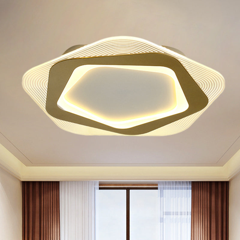 Modern Gold Metal Flush Mount Ceiling Light: Hexagon/Pentagon Shape, LED, 18"/21.5" Width - Perfect for Parlour