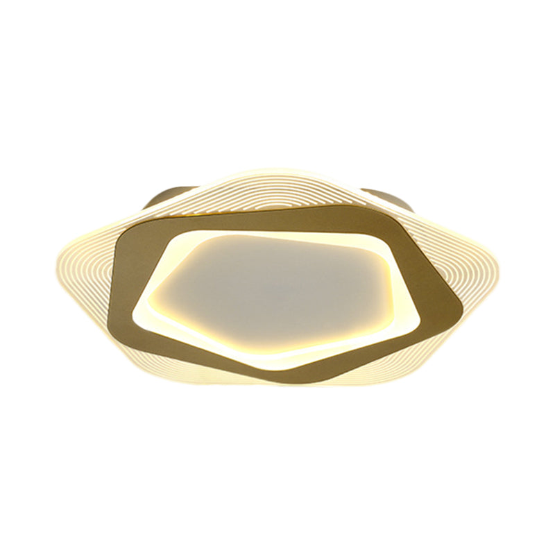 Modern Gold Metal Flush Mount Ceiling Light: Hexagon/Pentagon Shape, LED, 18"/21.5" Width - Perfect for Parlour