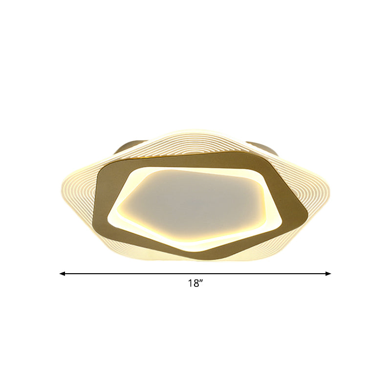 Modern Gold Metal Flush Mount Ceiling Light: Hexagon/Pentagon Shape, LED, 18"/21.5" Width - Perfect for Parlour