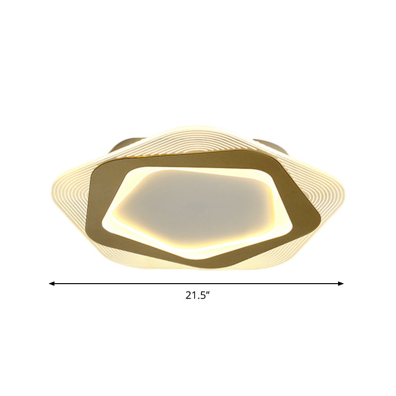 Modern Gold Metal Flush Mount Ceiling Light: Hexagon/Pentagon Shape, LED, 18"/21.5" Width - Perfect for Parlour