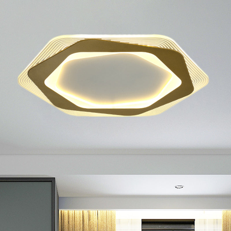 Modern Gold Metal Flush Mount Ceiling Light: Hexagon/Pentagon Shape, LED, 18"/21.5" Width - Perfect for Parlour