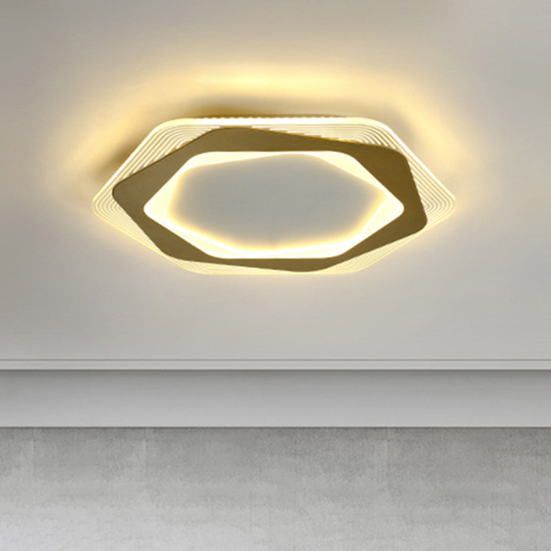 Modern Gold Metal Flush Mount Ceiling Light: Hexagon/Pentagon Shape, LED, 18"/21.5" Width - Perfect for Parlour