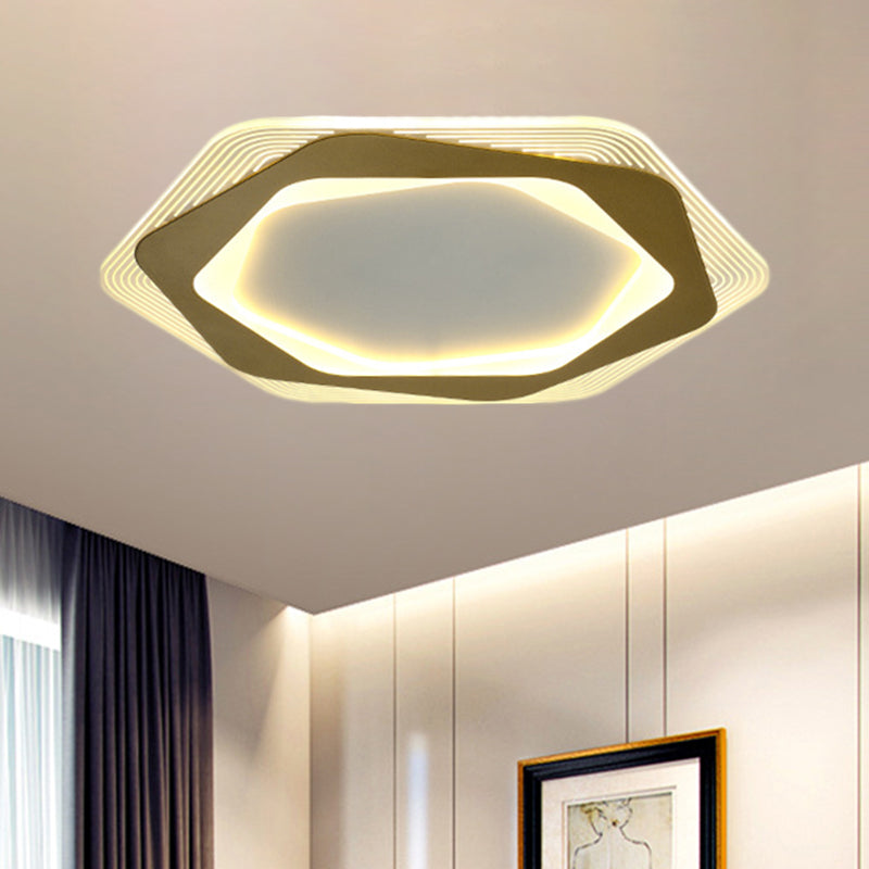 Modern Gold Metal Flush Mount Ceiling Light: Hexagon/Pentagon Shape, LED, 18"/21.5" Width - Perfect for Parlour