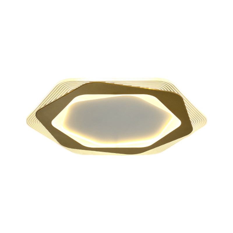 Modern Gold Metal Flush Mount Ceiling Light: Hexagon/Pentagon Shape, LED, 18"/21.5" Width - Perfect for Parlour