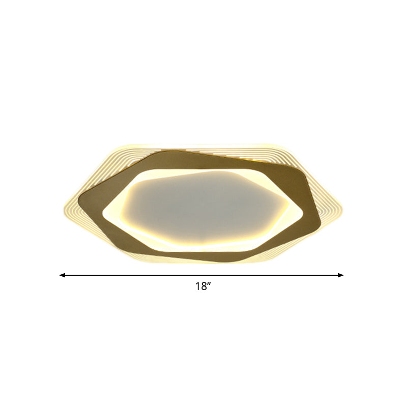 Modern Gold Metal Flush Mount Ceiling Light: Hexagon/Pentagon Shape, LED, 18"/21.5" Width - Perfect for Parlour