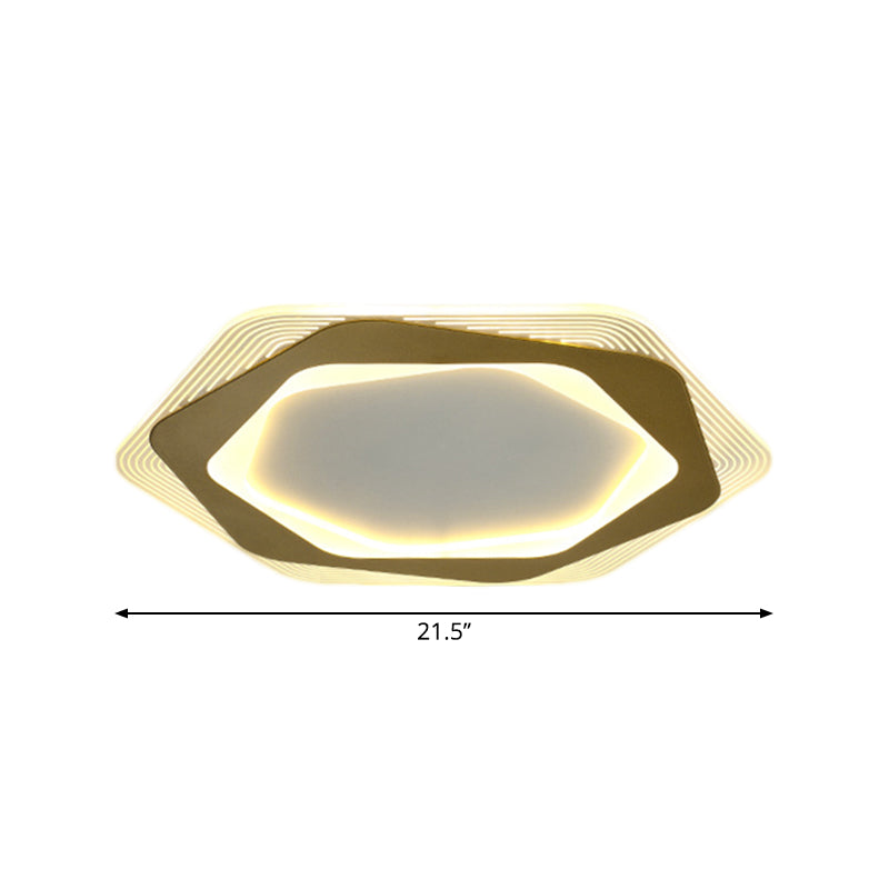 Modern Gold Metal Flush Mount Ceiling Light: Hexagon/Pentagon Shape, LED, 18"/21.5" Width - Perfect for Parlour
