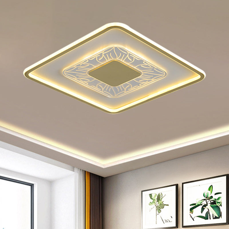 Modern LED Ceiling Mounted Lamp in White and Gold with Square Flush Design