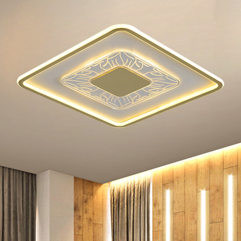 Modern LED Ceiling Mounted Lamp in White and Gold with Square Flush Design