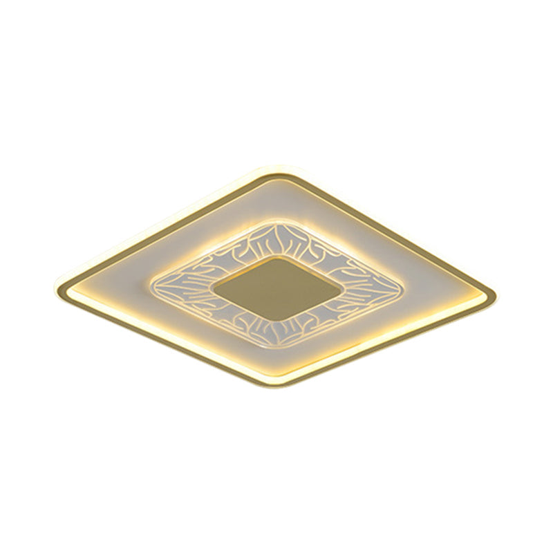 Modern LED Ceiling Mounted Lamp in White and Gold with Square Flush Design