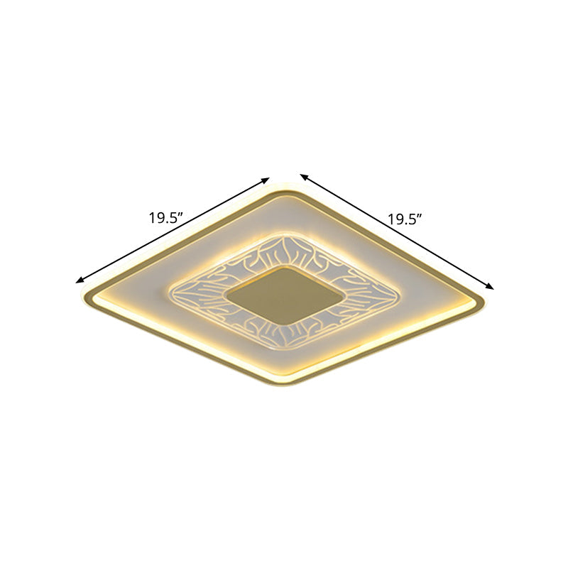 Modern LED Ceiling Mounted Lamp in White and Gold with Square Flush Design