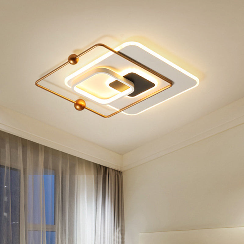 Modern White and Gold LED Bedroom Ceiling Flush Mount Fixture with Warm/White Light