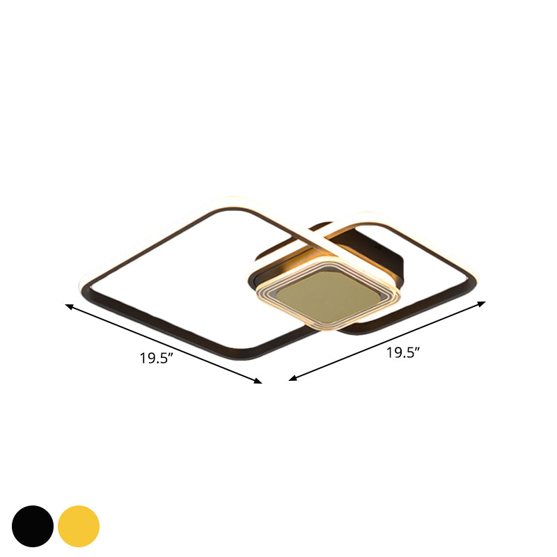 Contemporary Black/Gold Metal Flushmount LED Ceiling Light for Bedroom - 2-Rhombus Frame Design