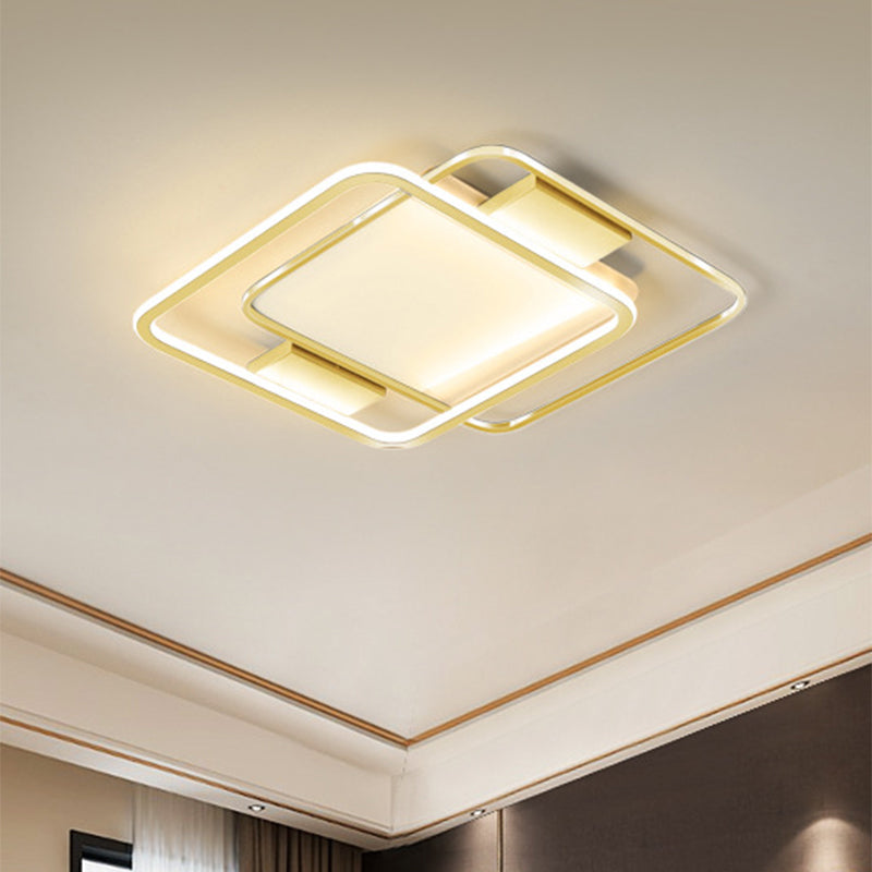 Plafonnier minimaliste à double losange - Finition dorée, plafonnier LED en métal (16,5"/20,5" de large) en lumière chaude/blanche