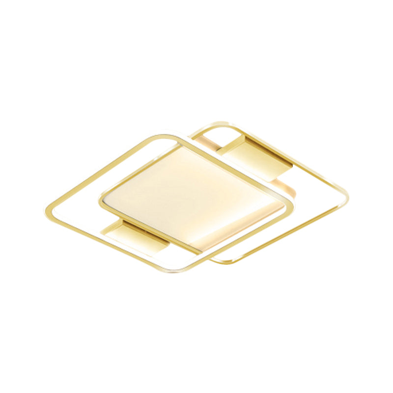Plafonnier minimaliste à double losange - Finition dorée, plafonnier LED en métal (16,5"/20,5" de large) en lumière chaude/blanche