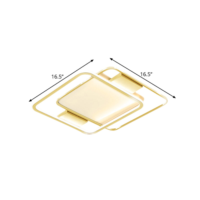 Plafonnier minimaliste à double losange - Finition dorée, plafonnier LED en métal (16,5"/20,5" de large) en lumière chaude/blanche