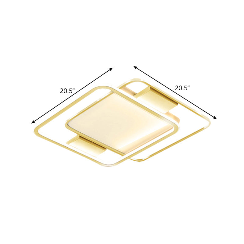 Plafonnier minimaliste à double losange - Finition dorée, plafonnier LED en métal (16,5"/20,5" de large) en lumière chaude/blanche