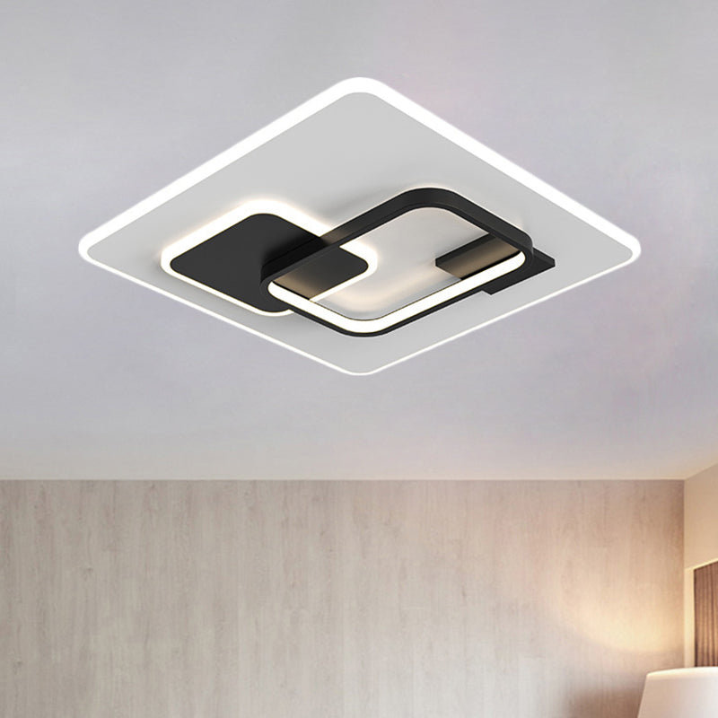 Minimalist Squared Metal Lamp Fixture with Black/Gold LED Flush Lighting for Bedroom (16"/19.5" Width)