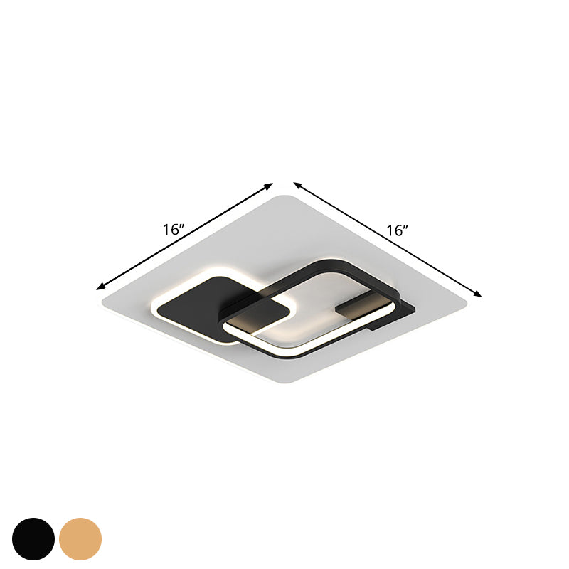 Minimalist Squared Metal Lamp Fixture with Black/Gold LED Flush Lighting for Bedroom (16"/19.5" Width)