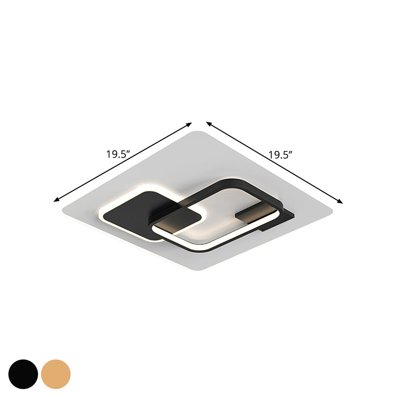 Minimalist Squared Metal Lamp Fixture with Black/Gold LED Flush Lighting for Bedroom (16"/19.5" Width)