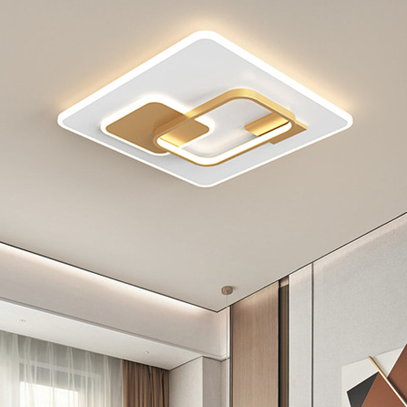 Minimalist Squared Metal Lamp Fixture with Black/Gold LED Flush Lighting for Bedroom (16"/19.5" Width)
